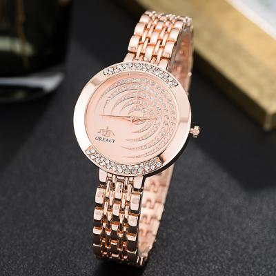 China Fashionable Chronograph Gold Plating Quartz Watches For Ladies Classic Bracelet Diamond Gold Dial Wrist Watches For Women for sale