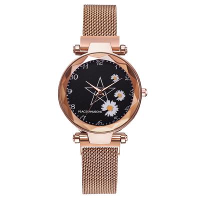 China Chronograph Flower Design With Number Dial Quartz Watches For Students Black Magnetic Buckle Band Wristwatches For Ladies Synchronize for sale