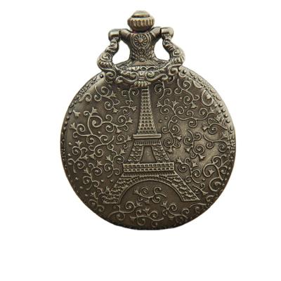 China Vintage Design Eiffel Tower Case Pocket Watches Fashion Ladies Antique Sweater Watches Pendant With Tangan Chain Jam for sale