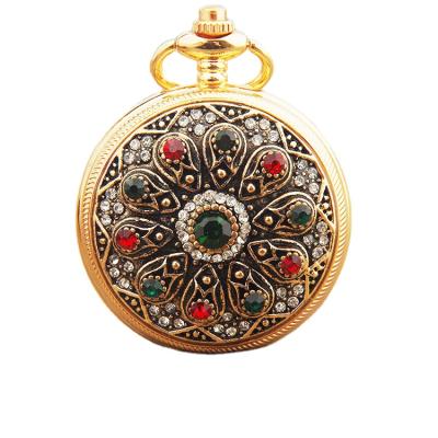 China Antique Style Vintage Gold Pocket Watch Luxury Pendant With Quartz Chain Fashionable Relogio Feminino Watch for sale