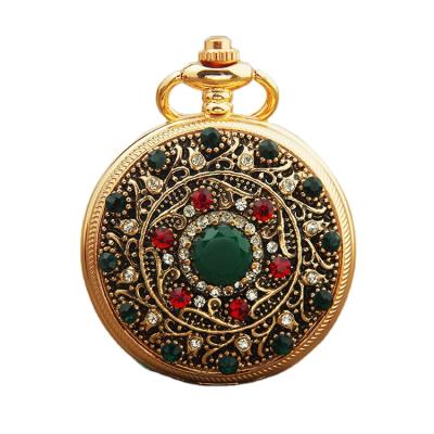 China Vintage Antique Flower Shape Diamond Quartz Pocket Watches For Women Amazon Hot Selling Pocket Watch With Chain for sale