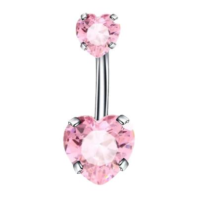 China High Quality Cute Heart Shape Body Jewelry 316L Stainless Steel Belly Rings For Girls Cool Grade Double Zircon Belly Button Rings A.C.A. for sale