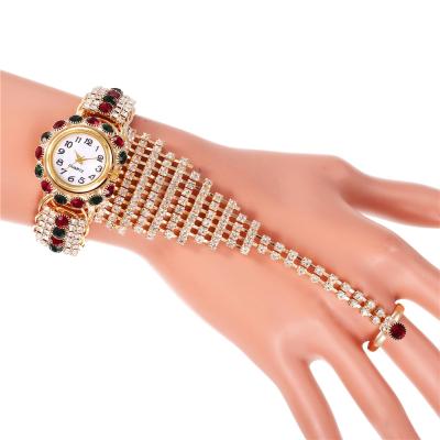 China Luxury Chronograph Watches With Chain Rings For African Weddings Crystal Bridal Jewelry Watches For Girls Love Women Bracelet Quartz Watch for sale