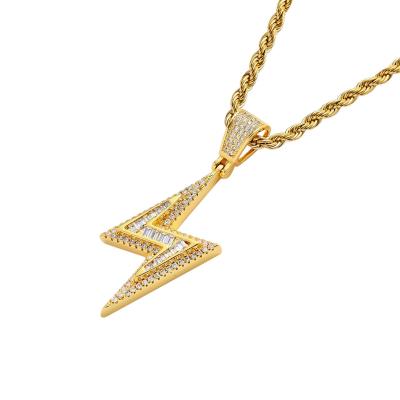 China Fashionable Zircon Shape Unique Hiphop Gold Plated Sweater Rope Chain Women Necklace Lightning Pendant Necklace For Lover for sale