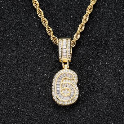 China Lucky Number Shape Environmental Brass Material 5A+ Zirconia Stone Pendant Hip Hop Style Iced Out Rope Necklace Iced Out Rope Chain Necklace for sale