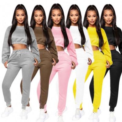 China Luxury Women's Clothing 2021 Lowest Price Anti-pilling Solid Color O Neck 2 Piece Jogger Women's Sweatsuit Set Women for sale