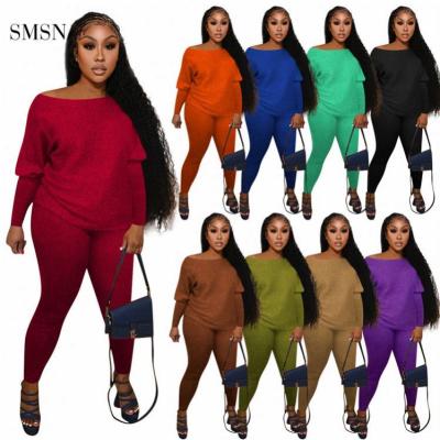 China TINA Newest Design Solid Color Slash Neck Anti-pilling Casual Sport Sweat Women's Tow Piece Set Autumn Sets for sale