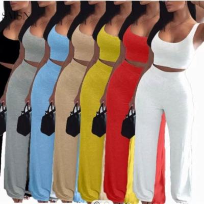 China Anti-pilling TINA Hot Selling Solid Color Sleeveless Two Piece Tank Top Set Two Piece Wide Leg Pants Summer Set Set for sale