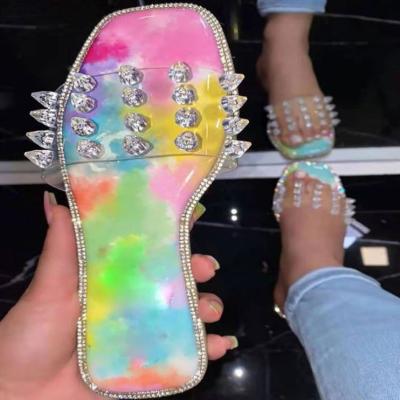 China Fashion Trend TINA New Trendy Multicolor Crystal Rhinestone Transparent Slippers External Wear Rivet Slippers for sale