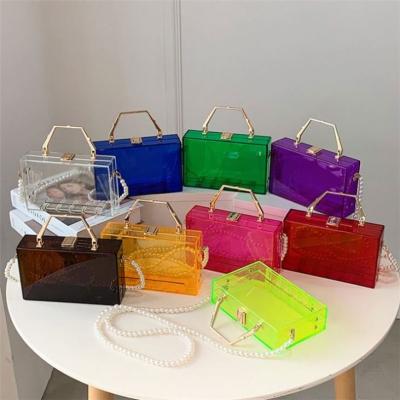 China Fashion TINA Best Design Square Jelly PVC Handbags Transparent Beads Chain 2021 Fashion Trends Ladies Handbag Ladies Bags for sale