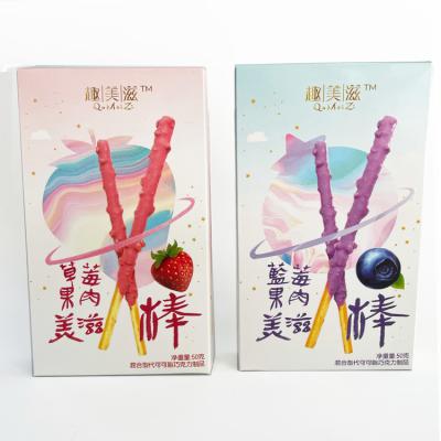 China Natural Dry Fruit Slice Chocolate Coating Cookie Sticks Strawberry Flavor 50g for sale