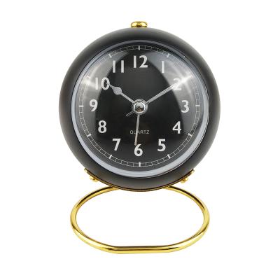 China Modern Metal Alarm Clock Matt Black Finishing Decorative Home Office Clock Table and Arched Glass Lens for sale