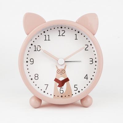 China Animal Shape Metal Case Novelty Kids Pink Alarm Clocks Cat Shape Alarm Clock for sale