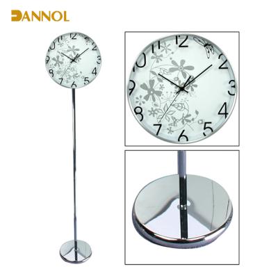 China Floor Standing Elegant Floral Pattern Metal Floor Clock For Living Room for sale