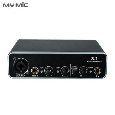 China Usb Sound Card Music MY MIC X1 USB Sound Cards Recording Studio Professional Audio Interface 2 in 2 out with 48V Power Supply for Computer Laptop for sale