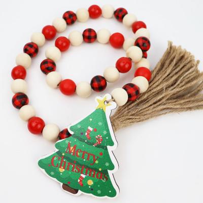 China 100% 2021 Hot Sale Handmade Christmas Amazon Wooden Macrame Bead Macrame Tassel Plaid Garland Decorations Home Wall Hanging Decors for sale