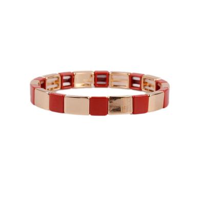 China 2022 Newest Trendy Punk Enamel Tile Cuff Bracelet Mixed Painted Stretch Bar Rainbow Tile Beaded Bracelet for sale