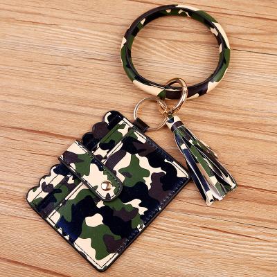 China 2021 New Sunflower PU Leather Tassel Bracelet Key Chain Women Card ID Holder Wallet Bracelet Key Chain for sale