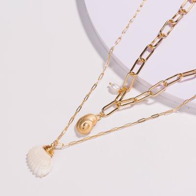 China Shell Necklace For Women Wholesale Gold Plated Multi Layer Necklace Sea Pearl Cowrie Shell Necklace For Women for sale