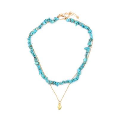 China Wholesale Gold Chain Necklace Turquoise Double Layered Necklace Fashion Layered Necklace For Women for sale