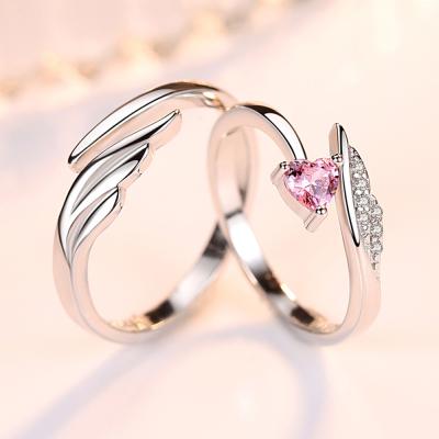 China Angel Wings Men And Women Love Valentine's Day Gift Adjustable Bottom Rose Diamond Couple Matching Ring High Quality for sale