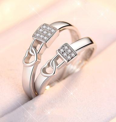 China 2022 New High Quality Heart Promise Adjustable Silver Plated Wedding Couples Matching Diamond Ring For Gift for sale