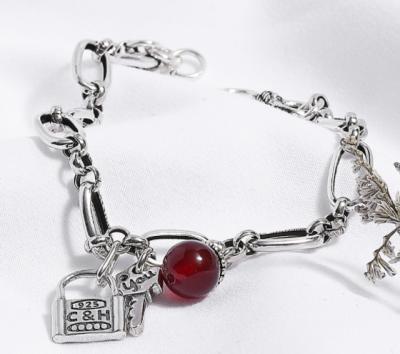 China High Quality Hiphop Hiphop 925 Sterling Silver Key And Lock Holder Bracelet With Bean For Girls for sale