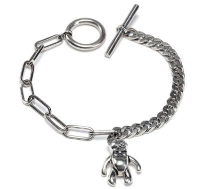 China Vintage 925 Sterling Silver Adjustable Geometry Cute Bear Pendant Bracelet for sale