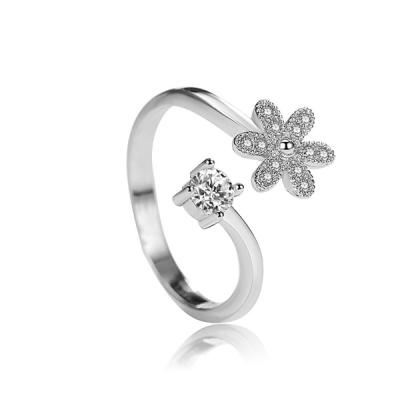 China FASHIONABLE Korea simple s925 sterling silver five-petaled flowers opening resizable zircon rings 2022 adjustable for sale