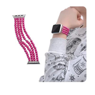 China Fashion Band For Apple Iwatch Popular Lady Wide Layered Pearl Strap Bracelet Jewelry Band For Apple Iwatch for sale