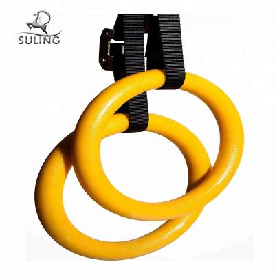 China Diy Logo Printed Anti-Slip Fitness ABS Gym Gym Rings Commercial Fitness Strength Training With Adjustable Nylon Strap for sale