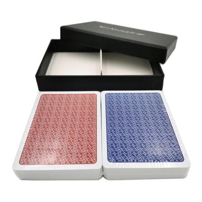 China Souvenirs / Luxury Custom Printed Entertaiment Playing Cards Double Decks Red And Bule In Black Box Paper Plastic Deck PCV Waterproof Playing Card Poker for sale