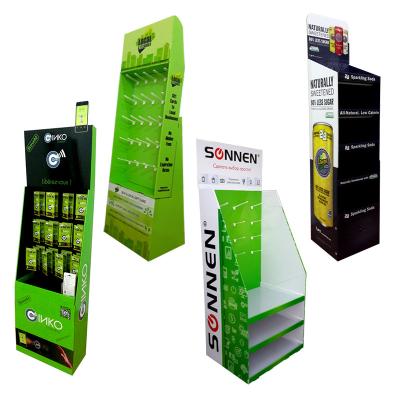 China Advertising Accessories Professional Cardboard Manufacturer Custom Display Floor Rack Electronic Tiers PDQ With Hooks For Advertising for sale