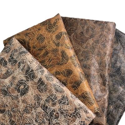 China Metallic Classic Flower Pattern Printing Style Polyester Suede Velvet Faux Leather Fabric For Costume Bags Shoes Decorate for sale