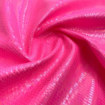 China Elastic (FA-470) Special Fluorescent Scale Snake Polyester Fabric Laser Synthetic Leather For Bows Bags And Shoes for sale