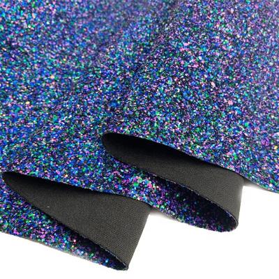 China Elastic Mix Color Chunky Glitter Fabric (FA-0347) PU 1.0 Mm Sequins Leather For Bows Shoes And Bags for sale