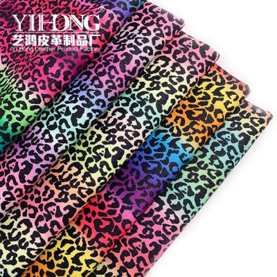 China Waterproof (FA-364)Leopard Pattern Fabric Glitter PU 0.8mm Printed Rainbow Leather For Shoes Bags Decorative Materials Frosted Hand Feeling for sale