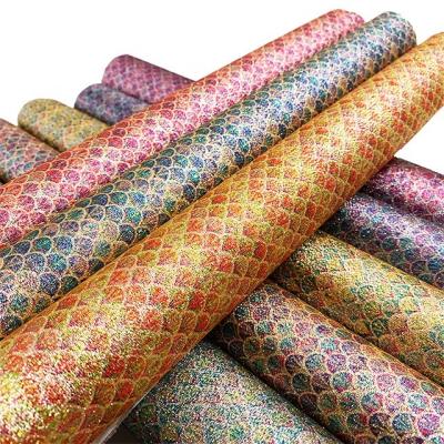 China Home Textile Southeast Asian Style Fish Scale Printed Glitter Fabric For Bows, Bags And Shoes for sale