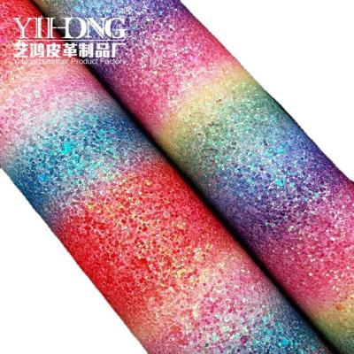 China Home Textile (FA-021) Rainbow Glitter Fabric 1.0 Mm Sequins PU Leather For Bows Shoes And Bags for sale