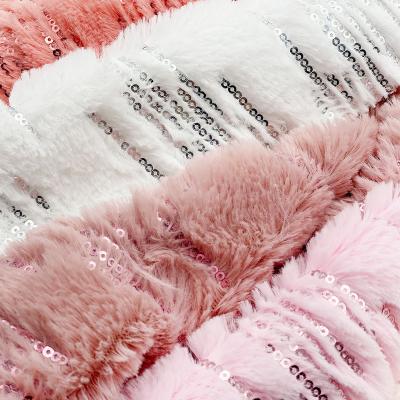 China Auto Wholesale Soft Sequin Embroidered Rabbit Hair Plush Faux Fur Fabric 100% Polyester PV Fabric Upholstery Factory Coats Jackets Scarf for sale