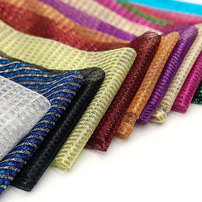 China Factory Material Use Double Faced Decoration Fabric Wedding Shoe Bags muti-colors Grid Mesh Indian Tulle Moonlight Metallic Knit Fabric for sale