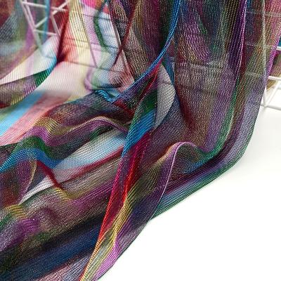 China Shiny double faced Italy knit textile material mache rainbow stripe metallic elastic lurex fabric for sale