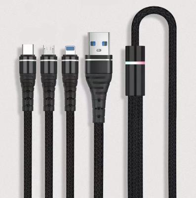 China MP3/MP4 Player 5A Led Nylon Braided 3 In 1 Cable Fast Charging Micro USB Type-C For Iphone Mobile Phone Cable for sale