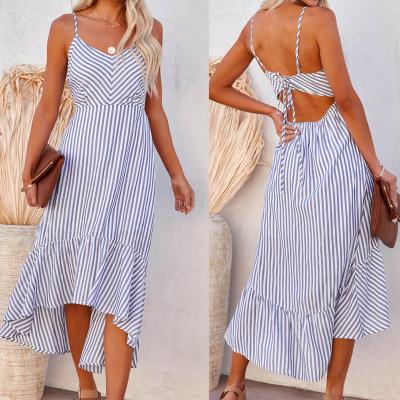 China New Summer Women's Viable Women's Sexy Strapless Lace-Up Striped Dress for sale