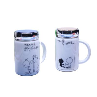 China Funny Large Printed Funny Ceramic Gift Coffee Mug With Stainless Steel Lid for sale