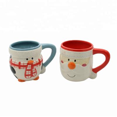 China Sustainable Christmas Handmade Ceramic Mug Set Of 2 , Small Lead Free Porcelain Coffee Mug With Handle for sale