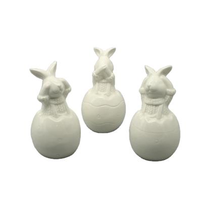 China White Ceramic Rabbit Bunny Figurines In The Egg Home Decor Easter Decor for sale