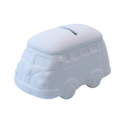 China DIY Paint Ready To Paint Unpainted Ceramic Bus Coin Bank Ceramic Bisque For Kids Diy Gift Set for sale