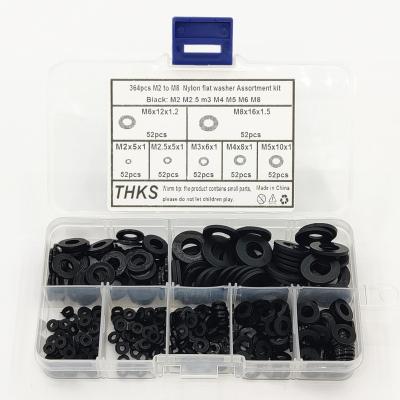 China Frontier Special Supply 364 pcs M2 Flat Gasket Box In Box M8 Black Nylon Gasket Combination Kit, Flat Gasket Assortment Kit for sale