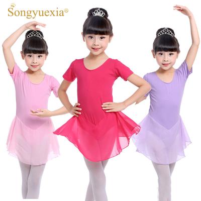 China Other Girls Short Sleeve Ballet Dancer Tights Kids Dance Chiffon Gymnastics Dancewear For Kids Teen Unitard With Tutu Skirt Dress for sale